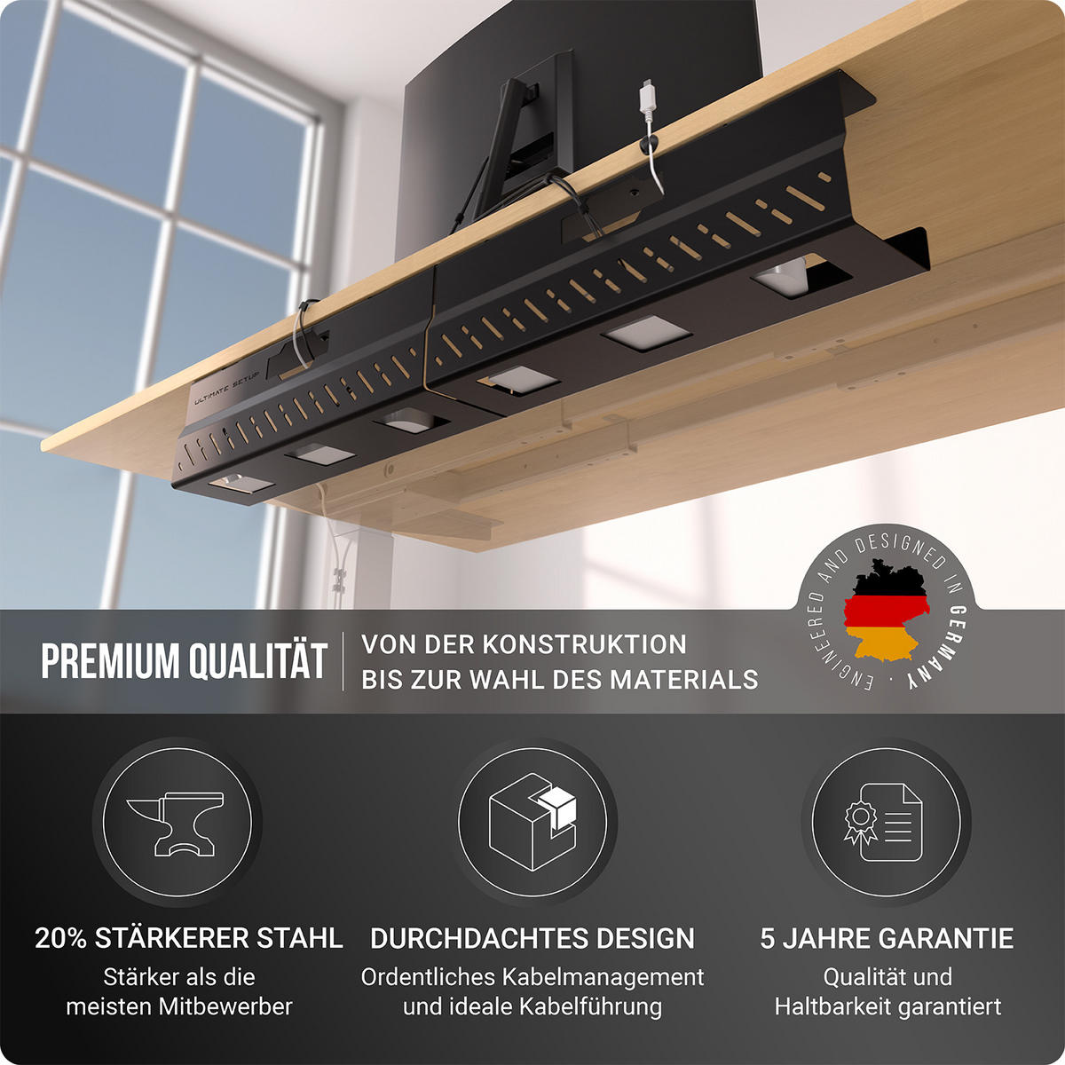 KABELKANAL Schreibtisch - Kabelmanagement Schreibtisch - Schwarz, 2er-Set - Schwarz, Metall (43/11/13cm) - Ultimate Setup