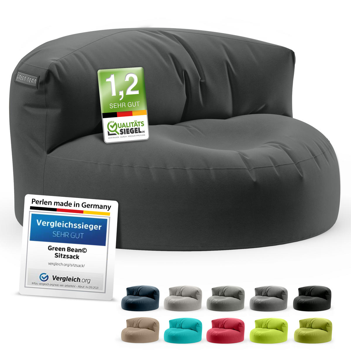 INDOOR OUTDOOR SITZSACK Lounge Sofa - Dunkelgrau, Textil (90/50/50cm) - Green Bean