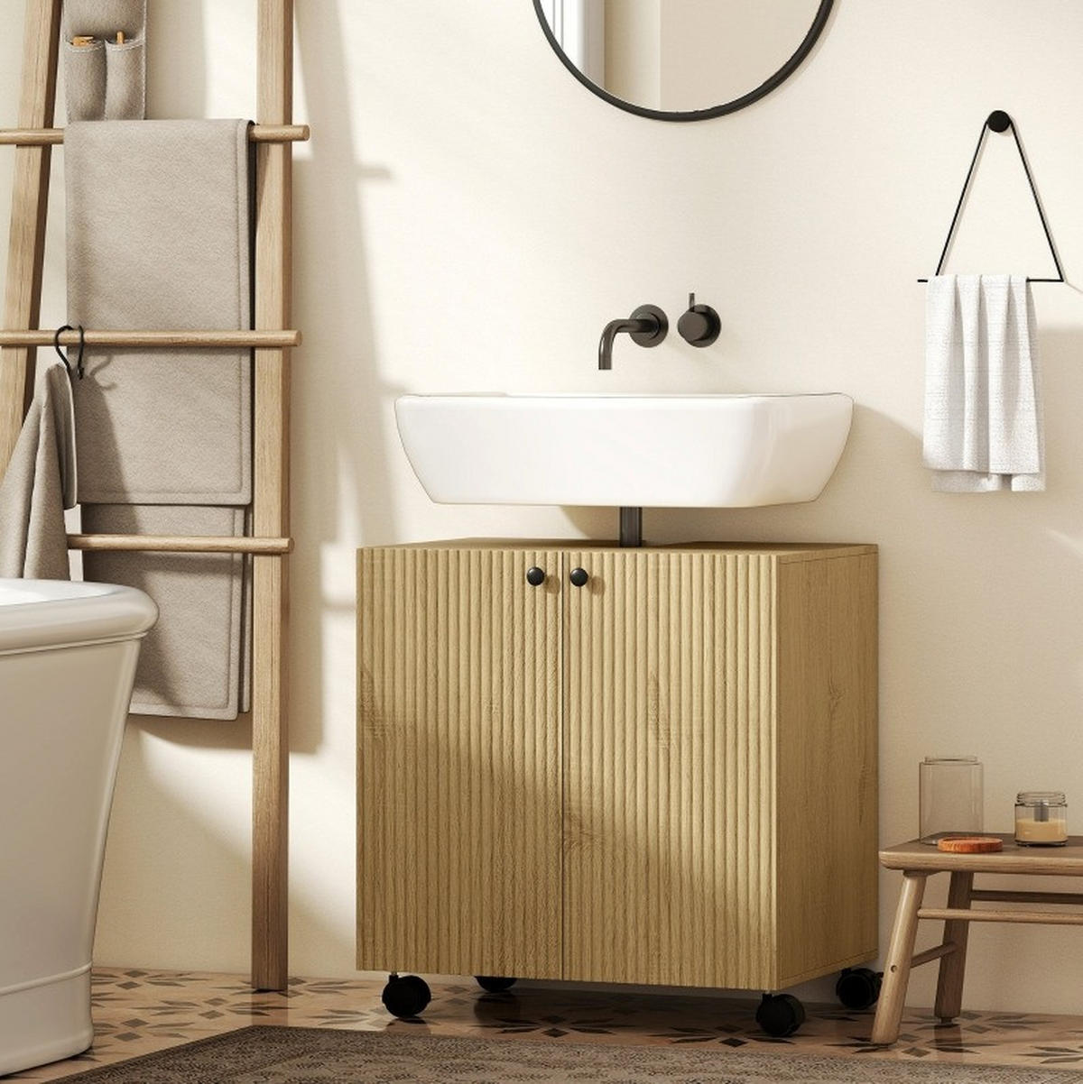 WASCHBECKENUNTERSCHRANK 60x39.8x62 cm Natur mit U-Ausschnitt & Soft-Close-Türen - Naturfarben, Holzwerkstoff (60/62/39.8cm) - Modfu
