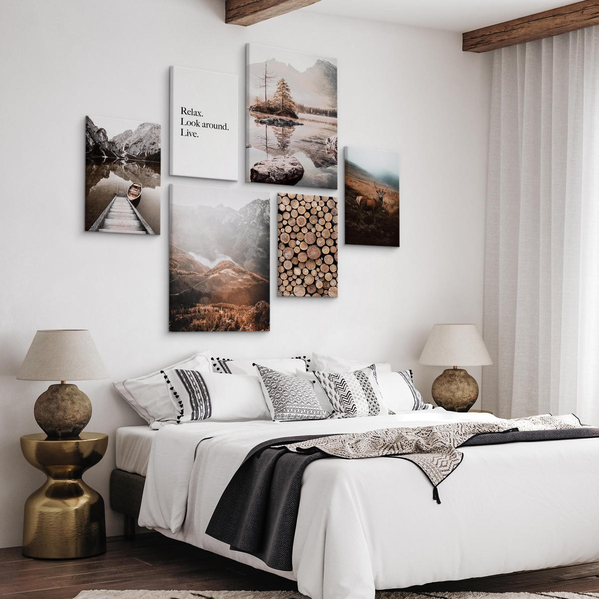 LEINWANDBILDER 6-er Set Landschaften 3D - Blau/Beige, Textil (90/80cm) - Muralo
