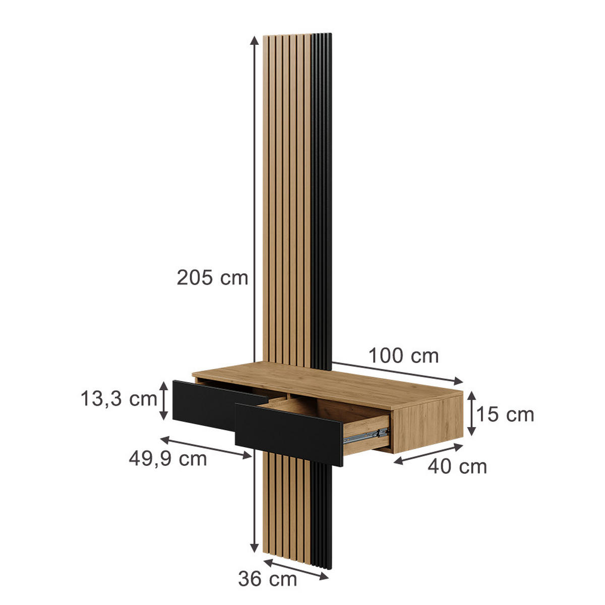 TOALETNÝ STOLÍK Melina Dub/čierna - farba duba, kompozitné drevo (100/205/40cm) - Vicco