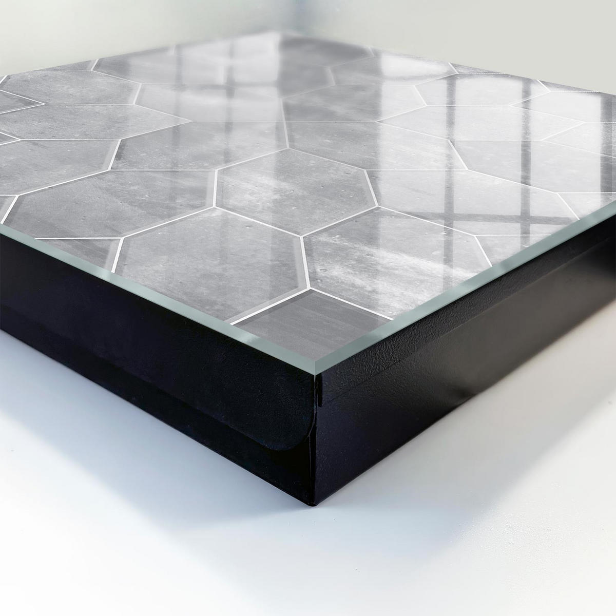 SCHLÜSSELBOX Schwarz 30x30 cm- Türöffnung nach rechts - Graue Geometrie - Grau, Metall (30/30/5cm) - TULUP