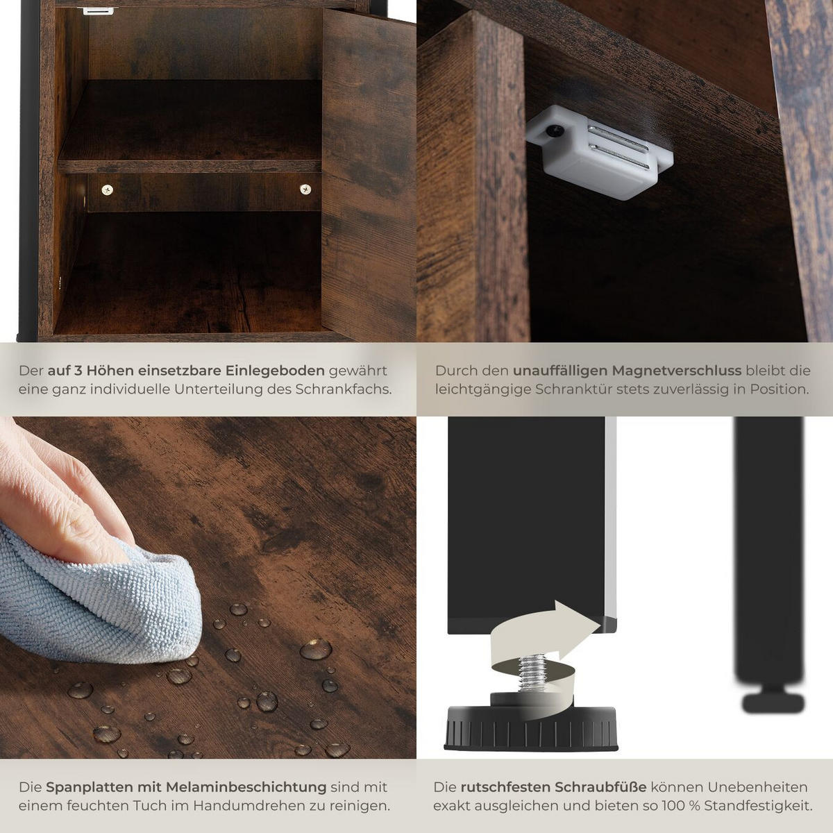 NACHTSCHRANK Blackburn,40 x 42 x 60,5 cm,Industrial Holz dunkel, rustikal - Rostfarben, Holzwerkstoff (40/60.5/42cm) - tectake