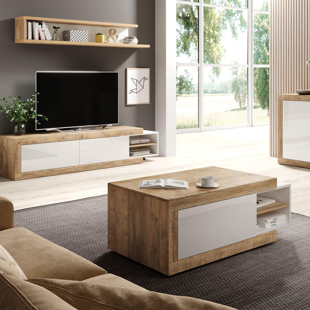 COUCHTISCH Azior Weiß und Holz - Weiß, Holzwerkstoff (60/60/43.5cm) - Petits-meubles