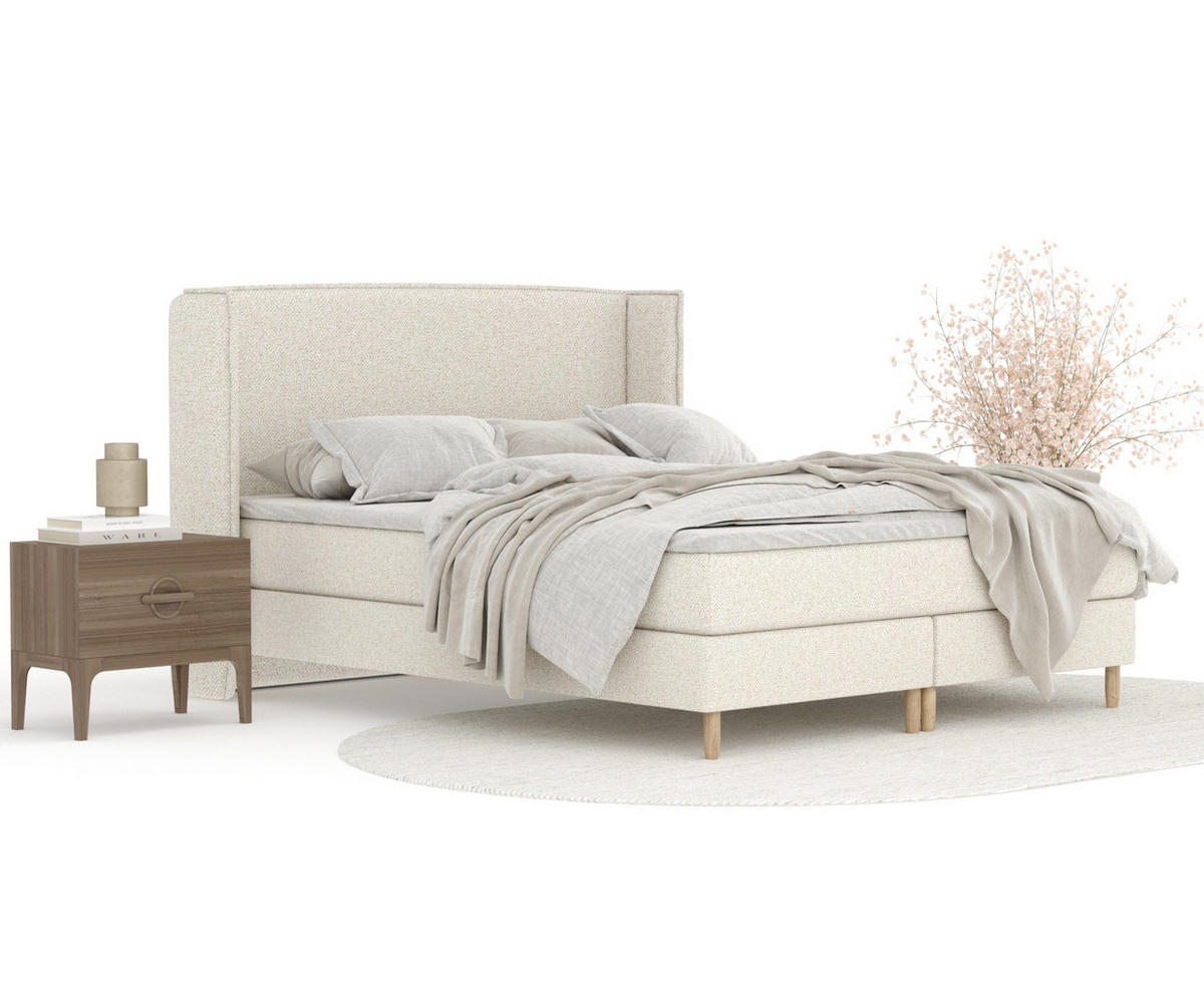 KONTINENTALBETT Ardis Creme 200/200 cm mit Matratze und Topper - Creme/Naturfarben, Holz/Holzwerkstoff (200/200cm) - Maison de Reve