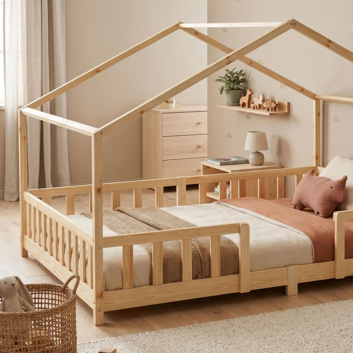 HAUSBETT Treviolo - Naturfarben, Holz (140/200cm) - [en.casa]
