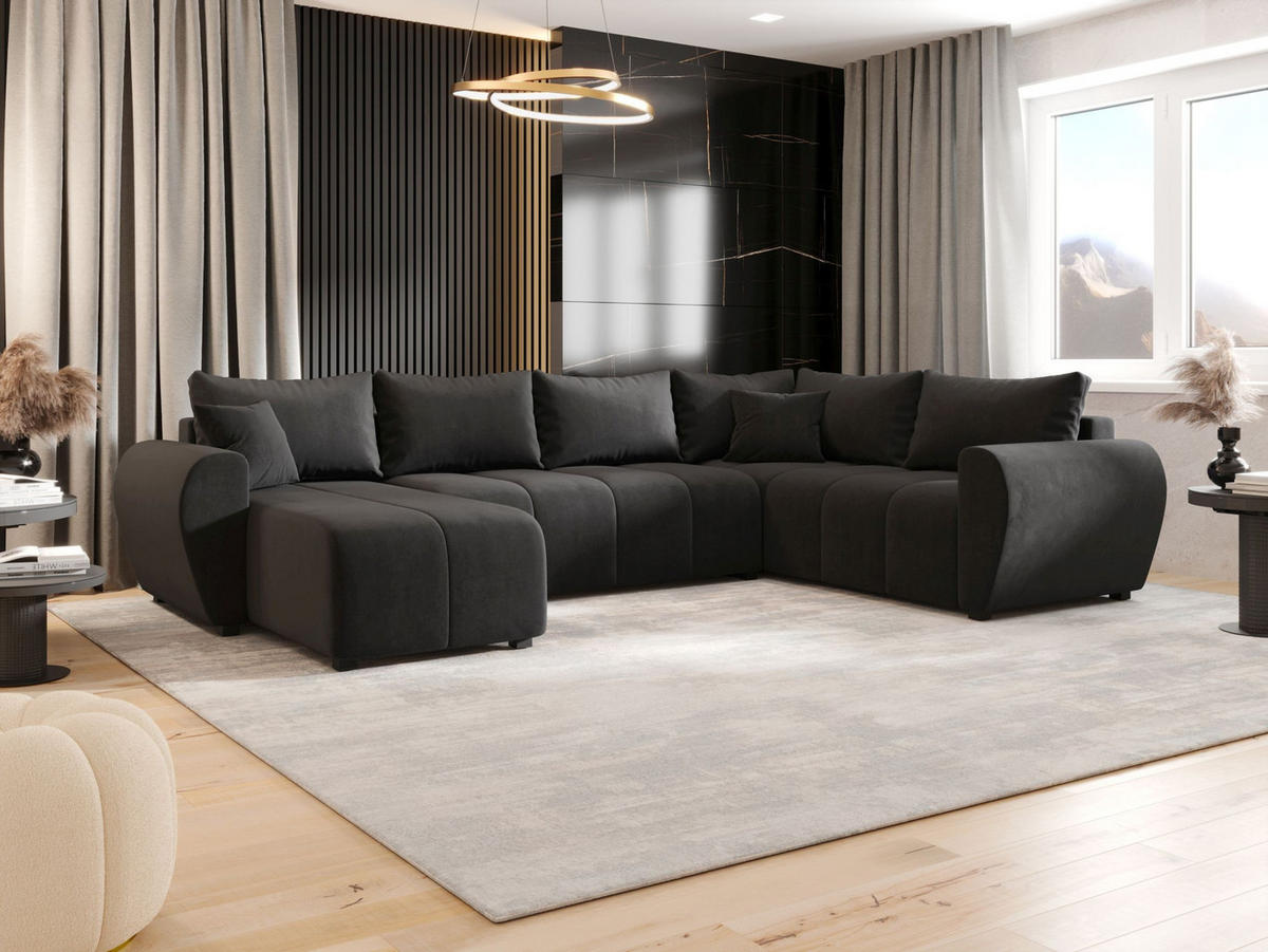 WOHNLANDSCHAFT MOLISA U PLUS Itaka 27 Rechts mit Schlaffunktion - Dunkelgrau, Textil (303/82/208cm) - Bedante