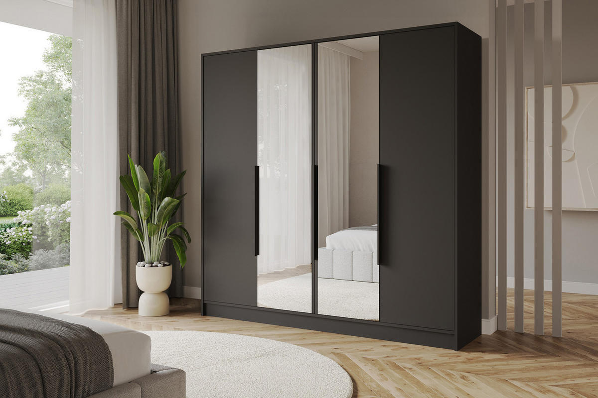 KLEIDERSCHRANK - LUSSO - 200 - Schwarz - Schwarz, Holzwerkstoff (200/200/51cm) - ALTDECOR