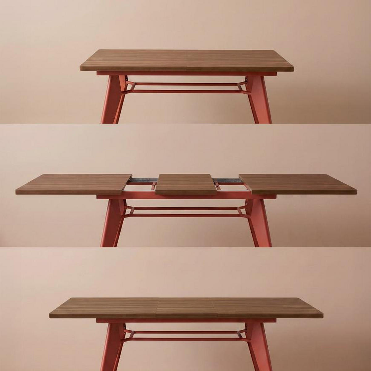 ESSTISCH ausziehbar 140/180cm Metallbeine Terracotta und Tischplatte Nussbaum-Optik Meloe - Terracotta/Nussbaumfarben, Holzwerkstoff/Metall (90/140/76cm) - Sicaan