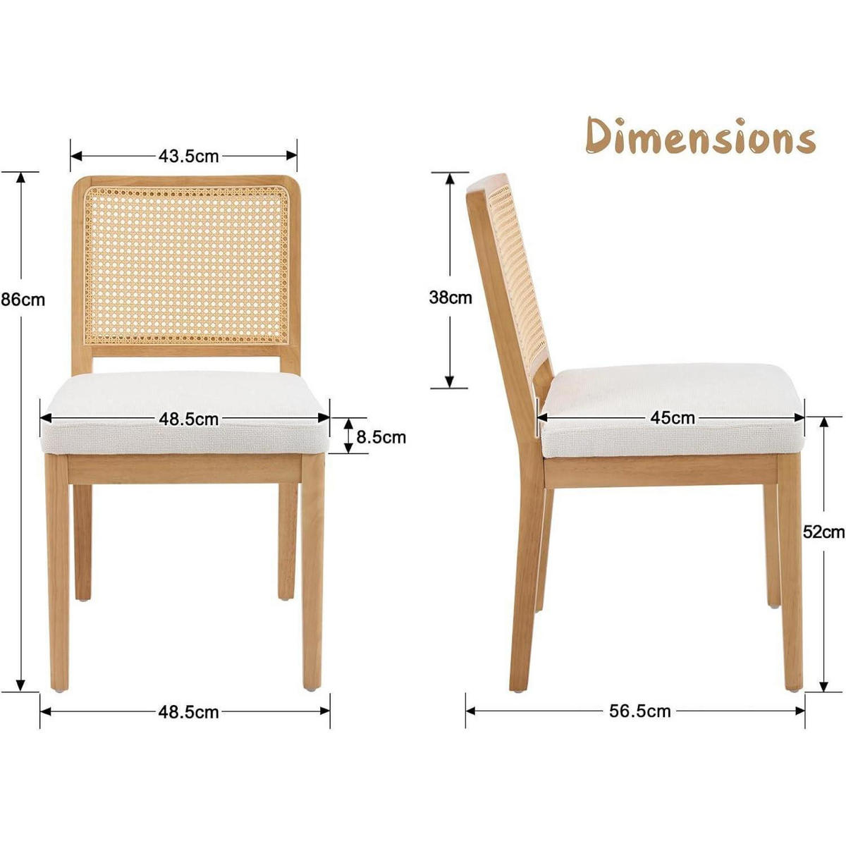 ESSZIMMERSTÜHLE 4er Set Chenille Rattan Rückenlehne Holz Weiß - Weiß, Naturmaterialien (48.5/86/56.5cm)