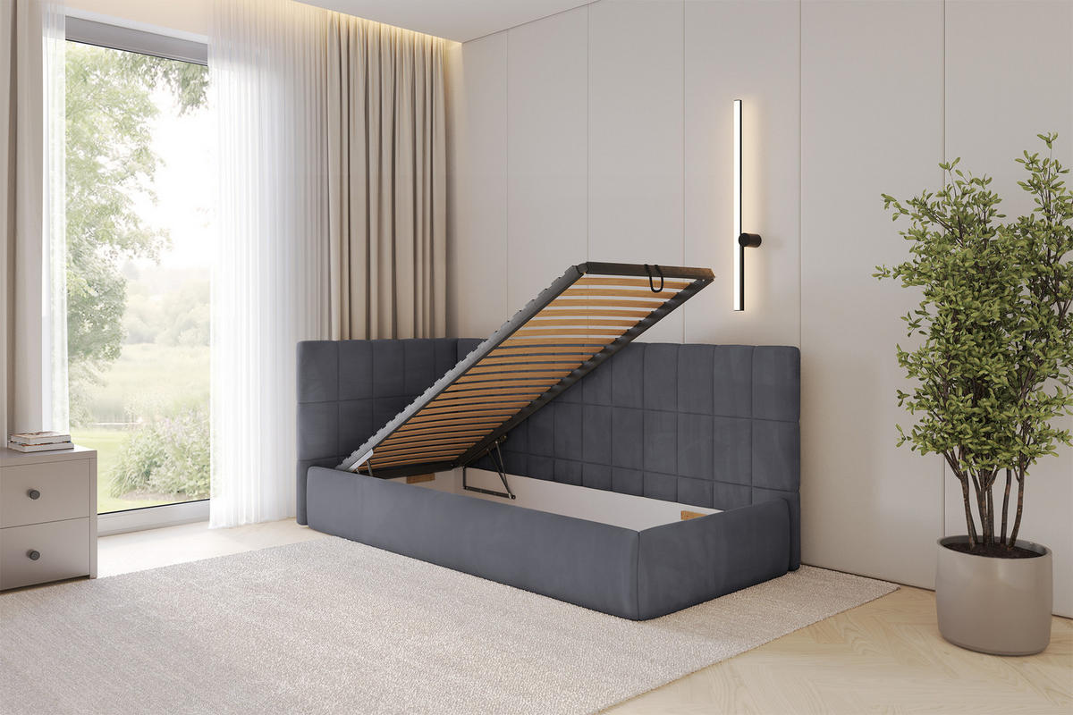 EINZELLBETT Jugendbett mit Bettkasten, Rechts - TULY 100x200 Dunkelgrau - Titanfarben, Holzwerkstoff/Textil (100/200cm) - ALTDECOR