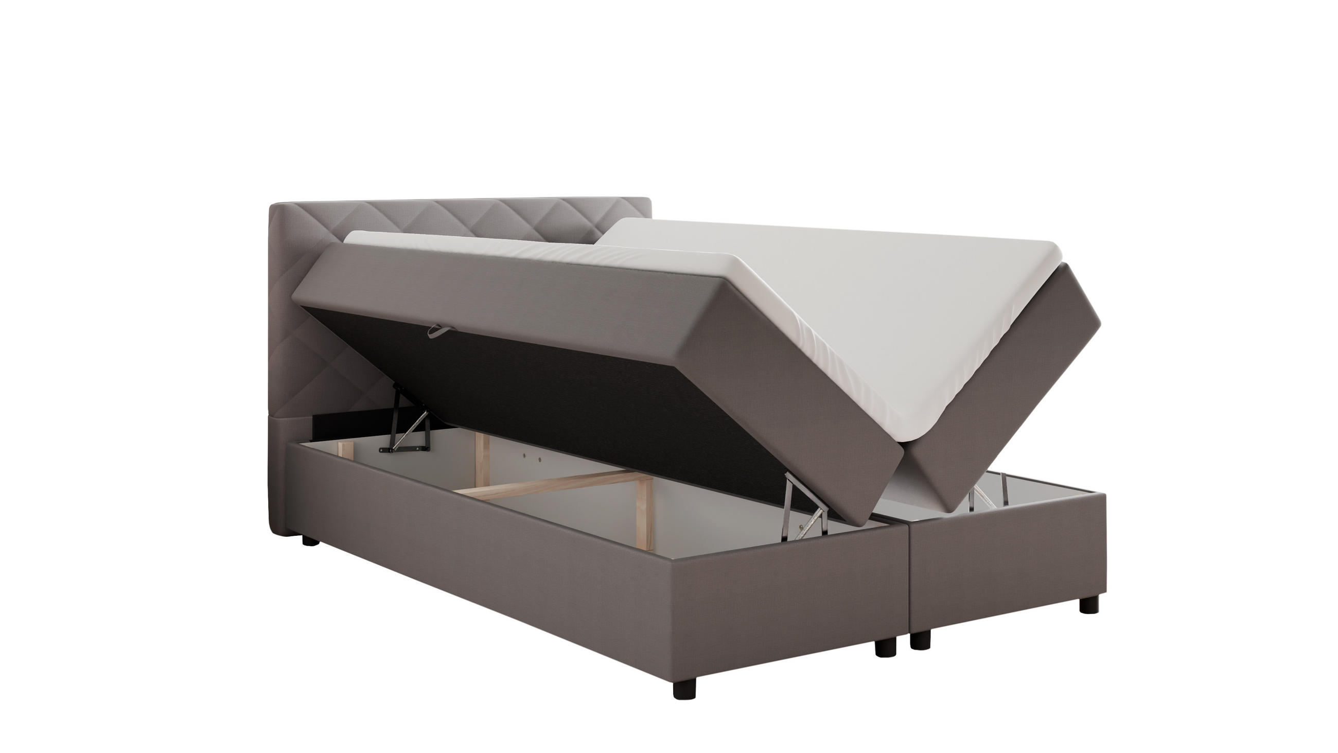 BOXBETT Diamaro 140x200 cm mit Bettkasten und Topper - Dunkelgrau - Grau, Holz (140/200cm) - Panda Möbel