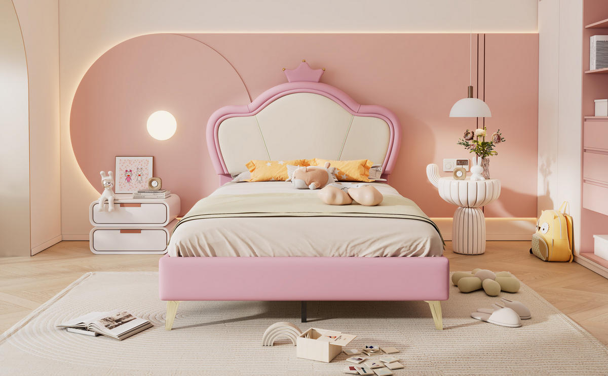 KINDERBETT 90x200 cm Krone rosa - Weiß, Kunststoff (90/200cm) - LEBENLANG