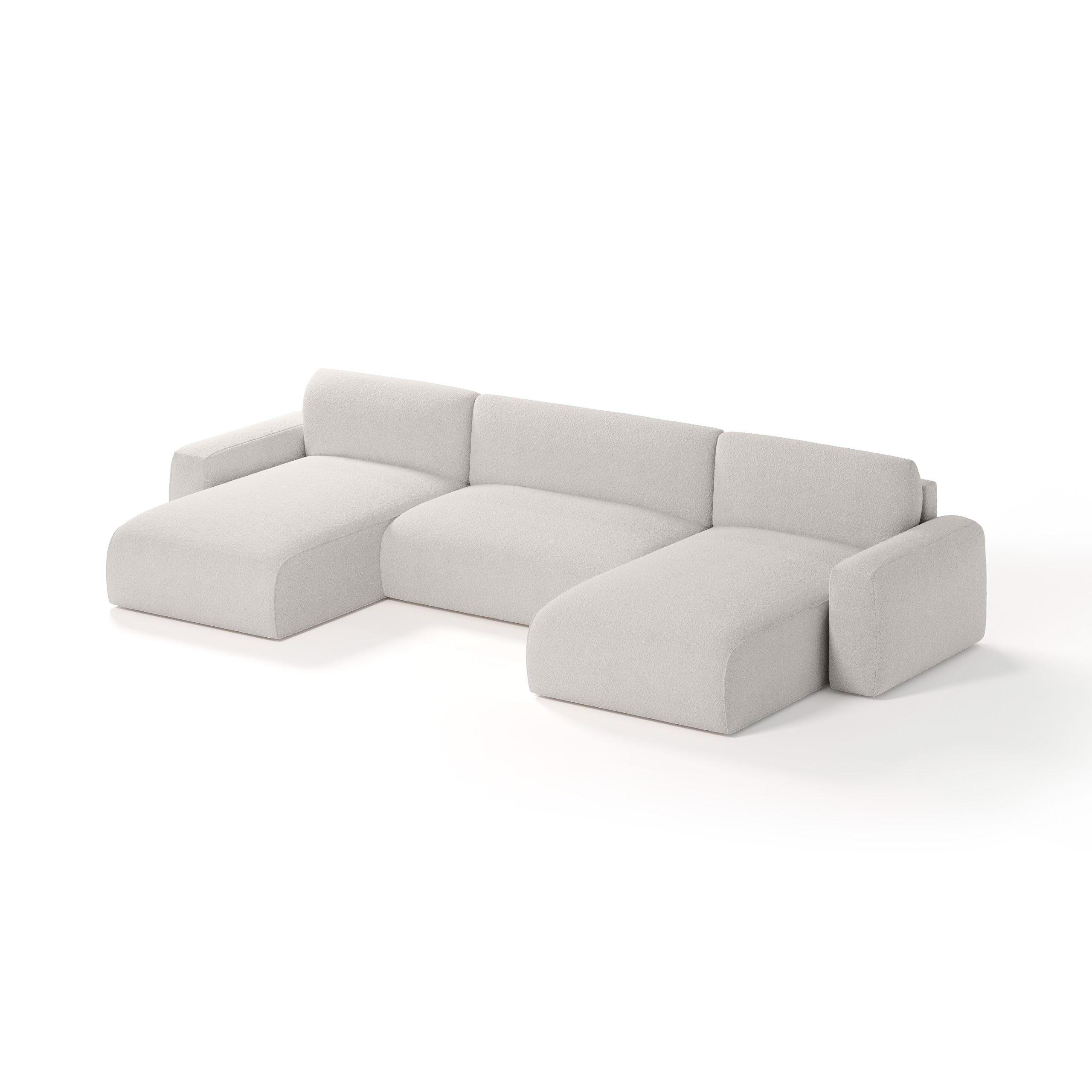 WOHNLANDSCHAFT aus Bouclé-Stoff Witsum U Sitzer, Hellgrau - Hellgrau, Textil (185/70/398cm) - Meblito