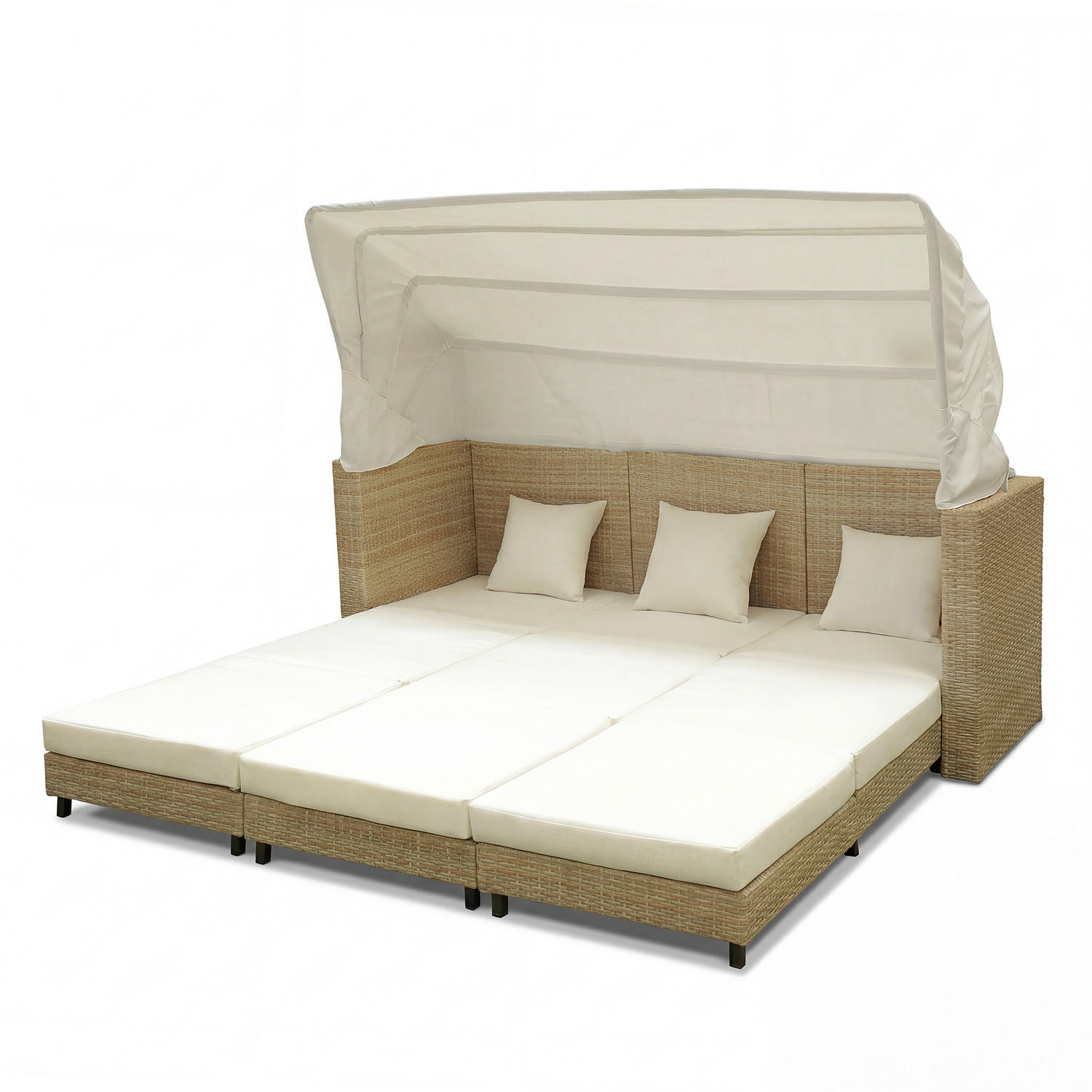 SONNENINSEL - 3-teilig - Polyrattan / Webstoff - Beige / Creme - Beige, Kunststoff/Textil (200/159/75cm) - home24