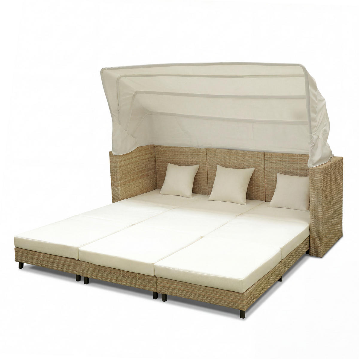 SONNENINSEL - 3-teilig - Polyrattan / Webstoff - Beige / Creme - Beige, Kunststoff/Textil (200/159/75cm) - home24