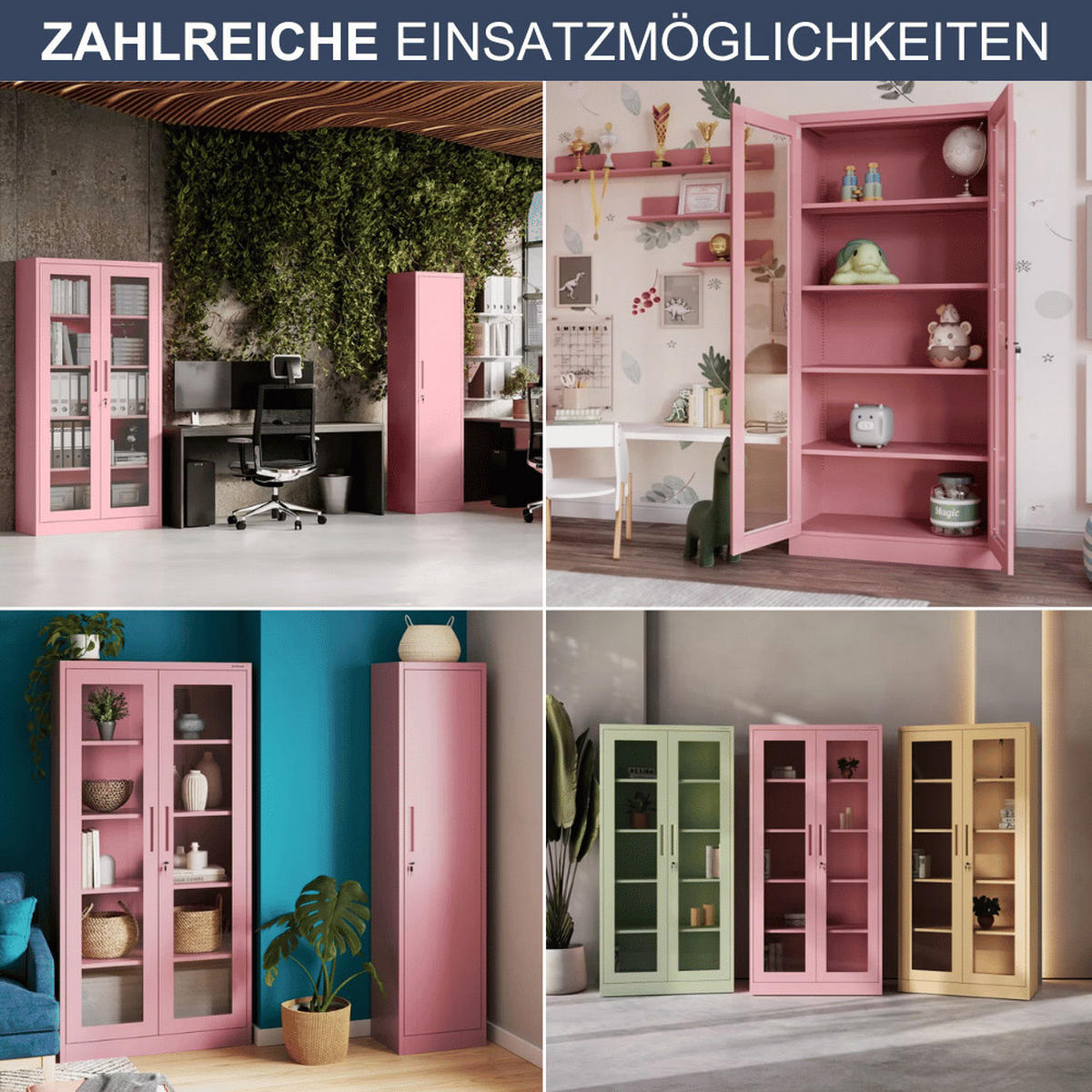 VITRINENSCHRANK abschließbar ELLO mit Glastüren 185x90x40cm Rosa - Rosa, Metall (90/185/40cm) - DELUKE