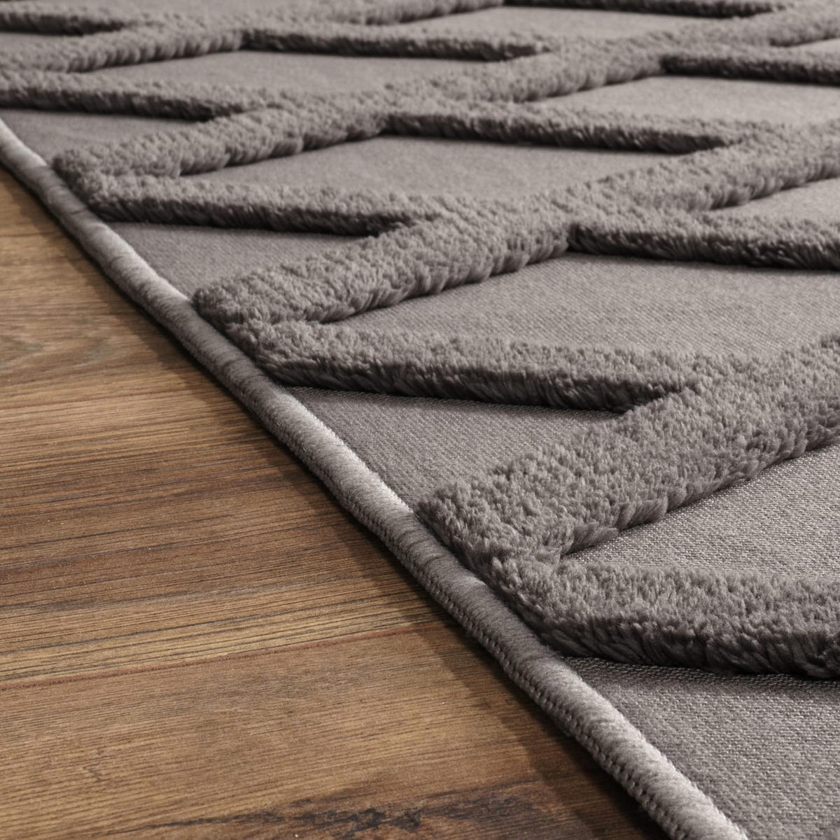 KURZFLORTEPPICH Waschbar, mit Rautenmuster, Anthrazit, 60 x 100 cm - Anthrazit, Textil (60/100cm) - KADIMA DESIGN