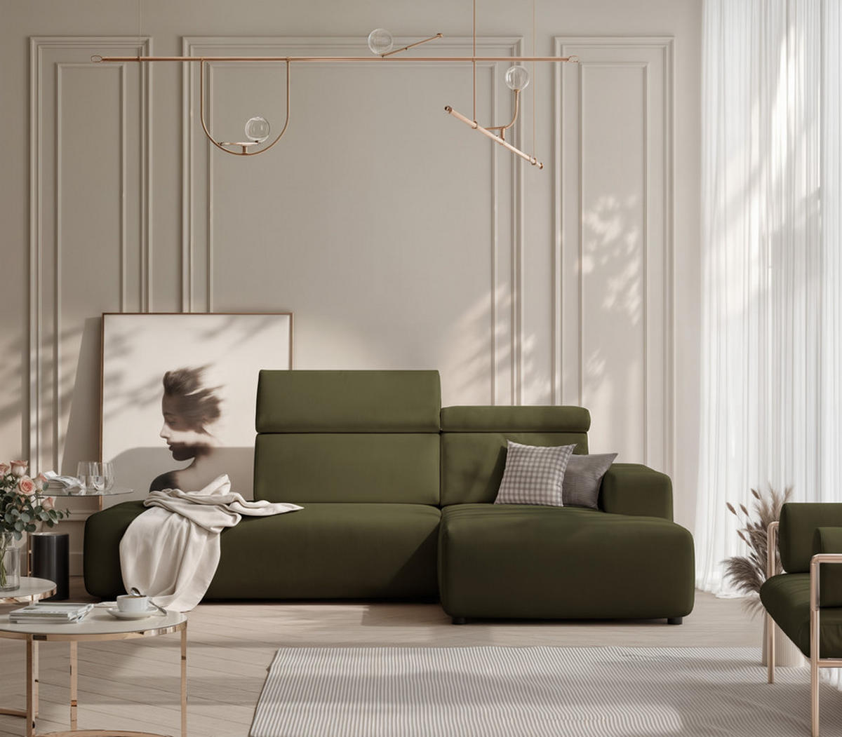 ECKSOFA RICO Rechts, Stoff Grün - Grün, Textil (260/186cm) - Idohome