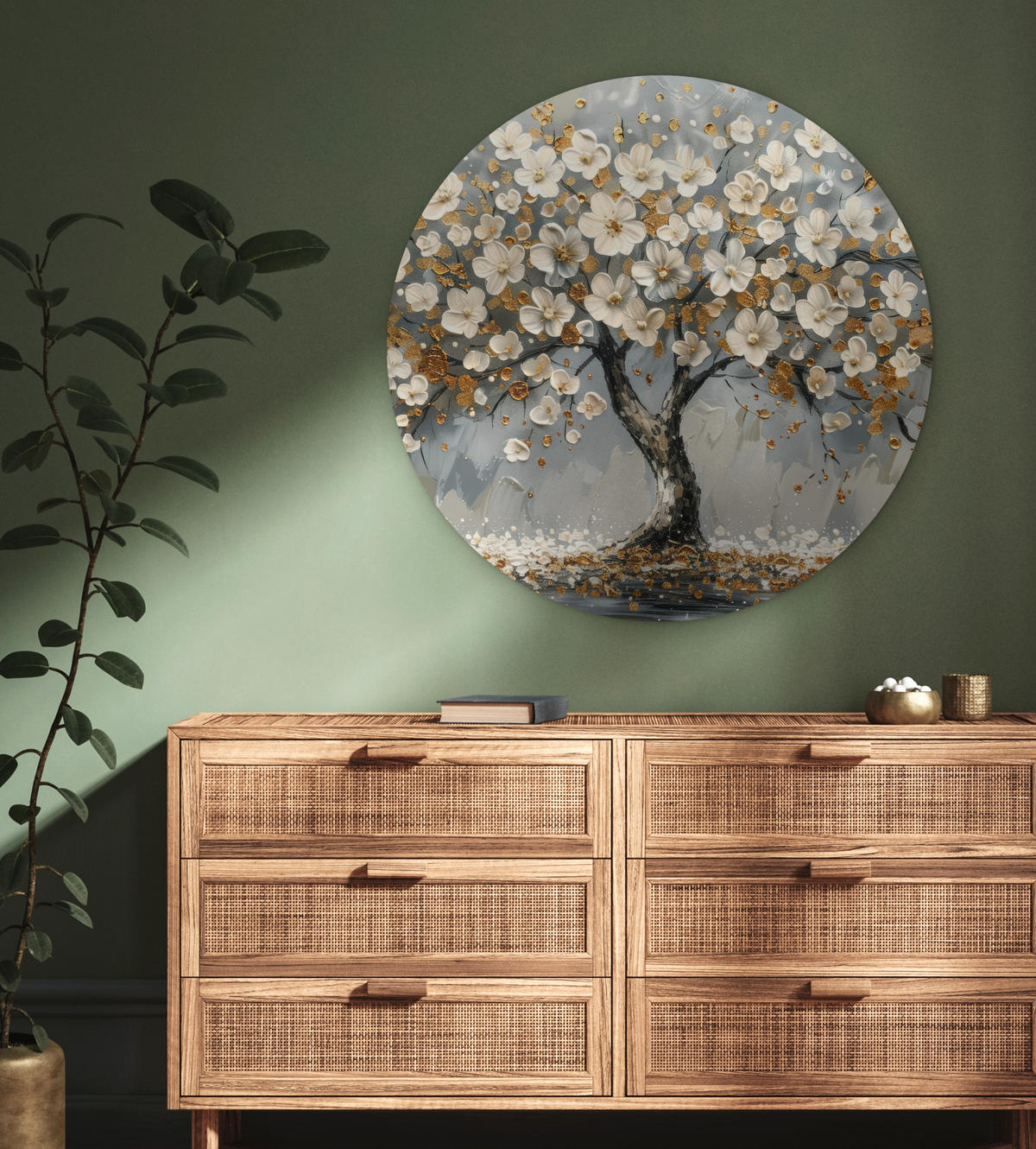 WANDBILD Baum - Gold - Blumen - Abstrakt - Kunst 90x90 cm - Goldfarben, Kunststoff (90/90cm) - MuchoWow