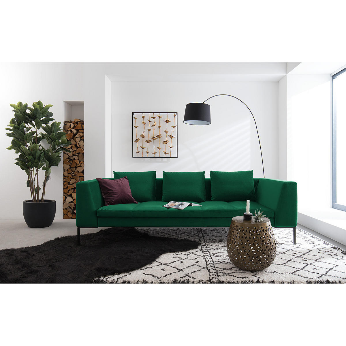 3-SITZER SOFA - Chromfarben/Dunkelgrün, Textil/Metall (238/81/105cm) - home24