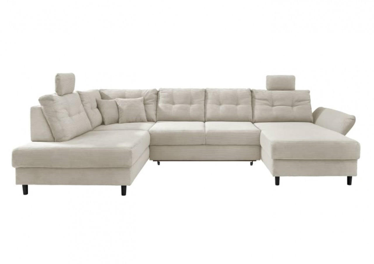 WOHNLANDSCHAFT mit Schlaffunktion, Bettkasten und Sitztiefenverstellung, Cord - Beige/Kieferfarben, Holz/Textil (340/91/206cm) - myHomelando