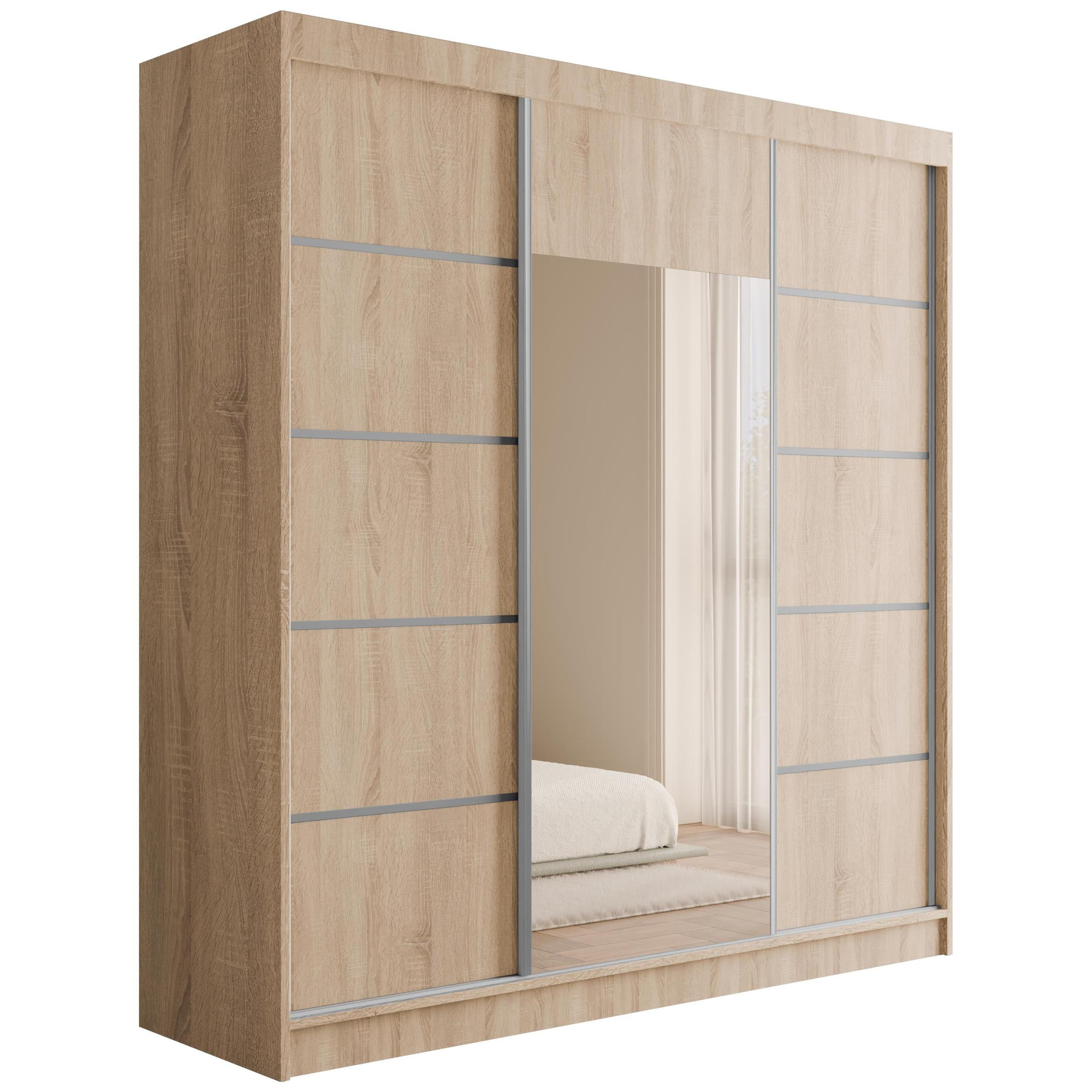 KLEIDERSCHRANK mit Spiegel V2-LINEA 215x200 cm Sonoma - Sonoma Eiche, Holzwerkstoff (200/215/61cm) - ALTDECOR