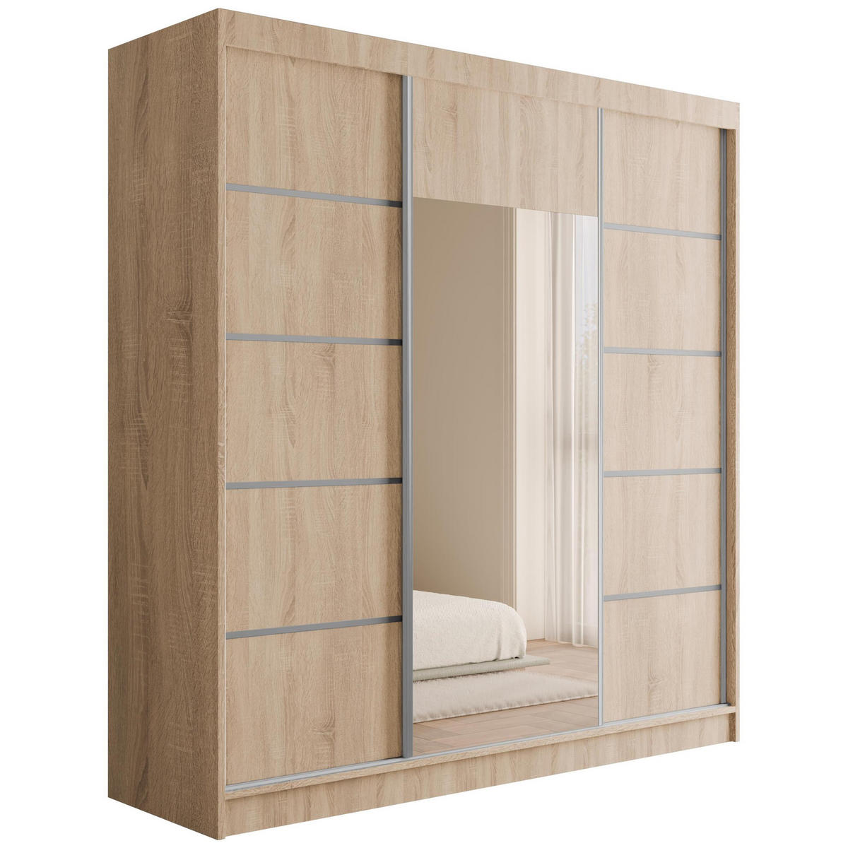KLEIDERSCHRANK mit Spiegel V2-LINEA 215x200 cm Sonoma - Sonoma Eiche, Holzwerkstoff (200/215/61cm) - ALTDECOR