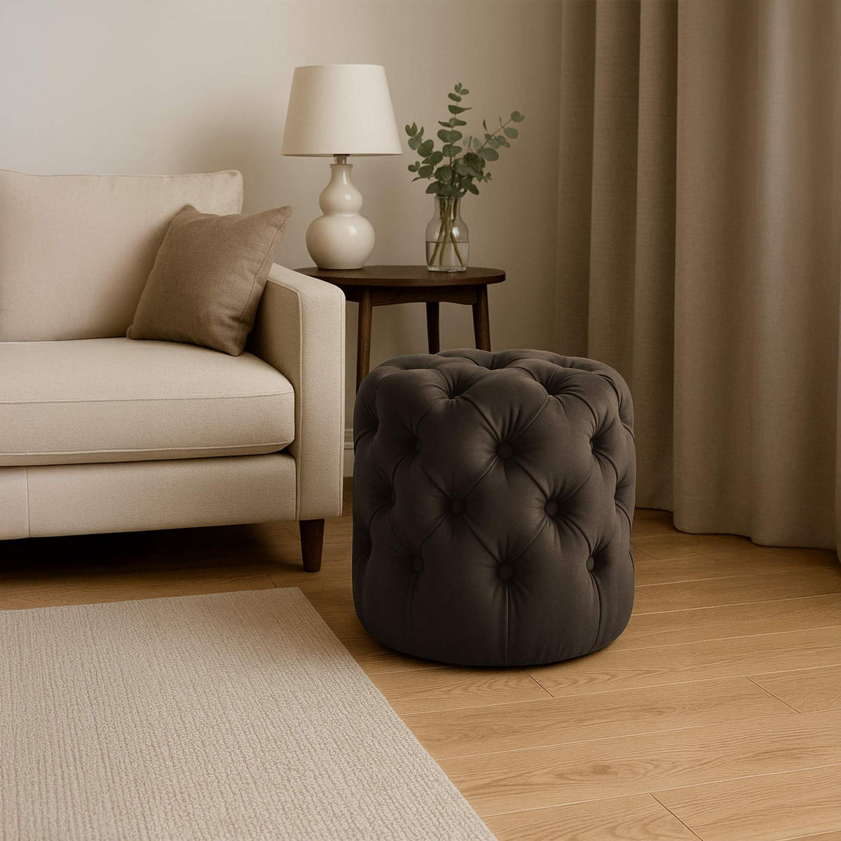 SITZHOCKER Bador Samt Dunkelbraun Hocker Schlafzimmer - Dunkelbraun, Textil (42/46/42cm) - DELUKE