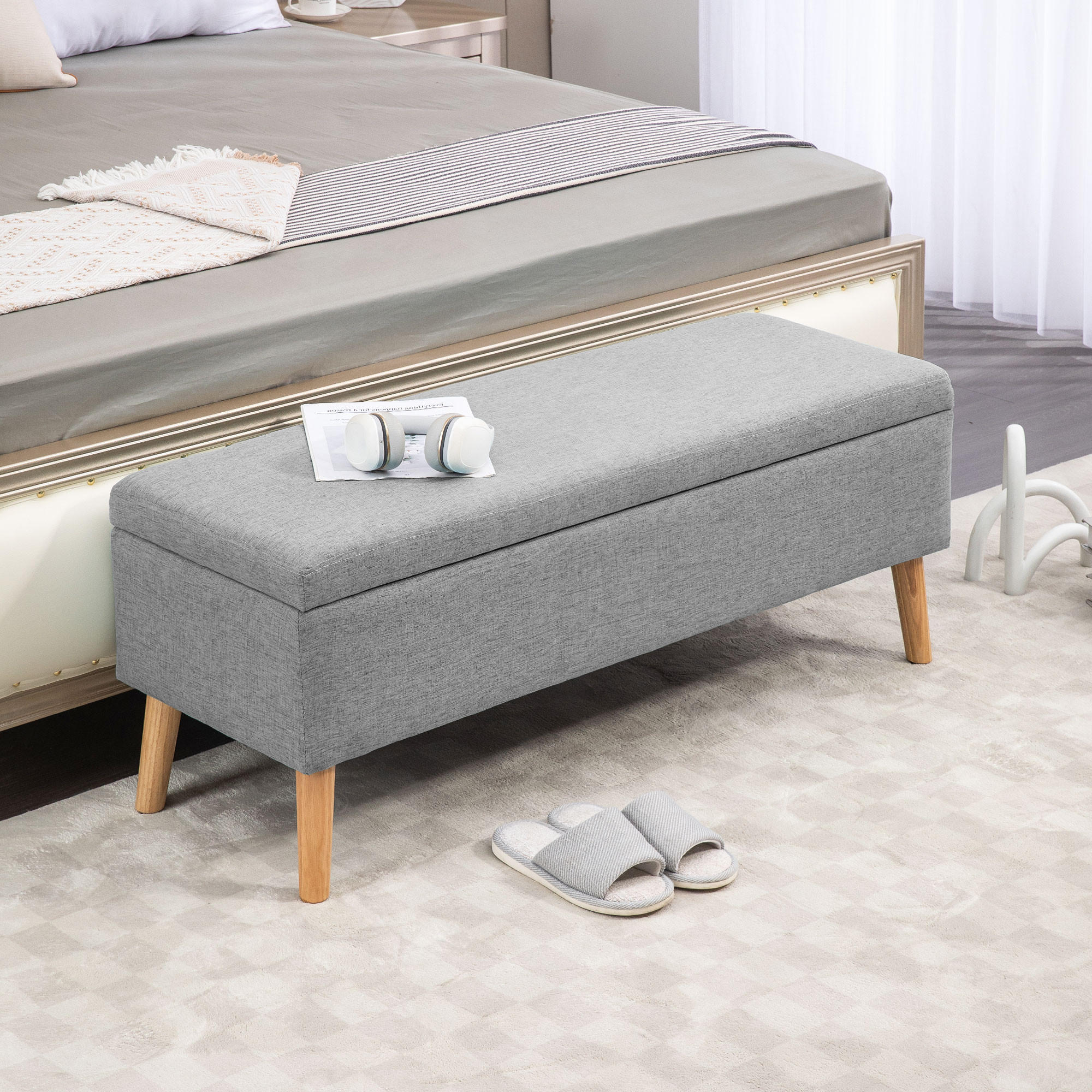 SITZBANK, Beige/Blau/Grau, Polyester, Kautschukholz - Grau, Kunststoff (39/45/110cm) - HOMCOM