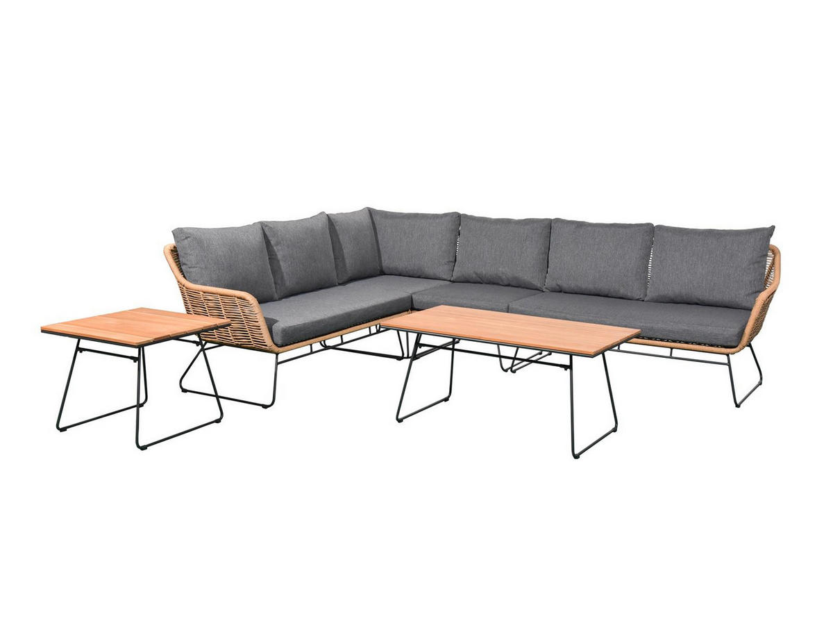 GARTEN-ECKLOUNGE Montreux Grau Polyrattan für 6 Personen - Grau, Kunststoff - bellavista - Home & Garden