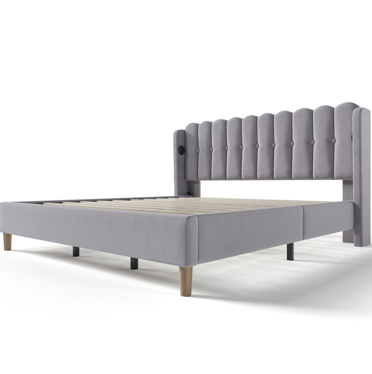 POLSTERBETT aus Leinen 180x200 cm Grau mit USB- und USB-C-Ladefunktion - Grau, Textil (180/200cm) - IVMEU