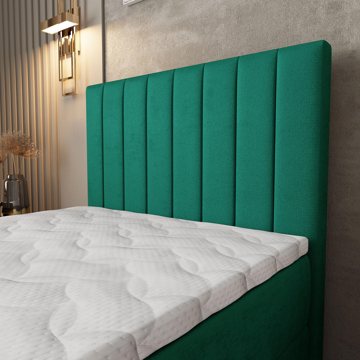 BOXBETT ARION 80 80x200 cm mit Matratze und Topper, H2+H3 - Grün - Grün, Holz (80/200cm) - MASSENO