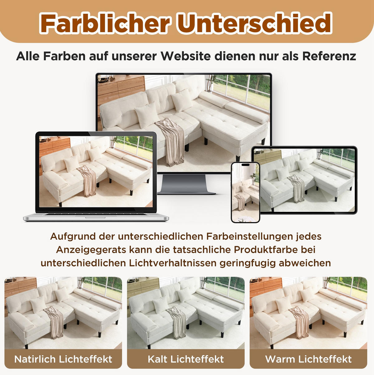ECKSOFA aus Chenille 195x149x86 cm in Hellbeige mit beweglicher Fußbank - Beige, Textil (149/86/195cm) - Modfu