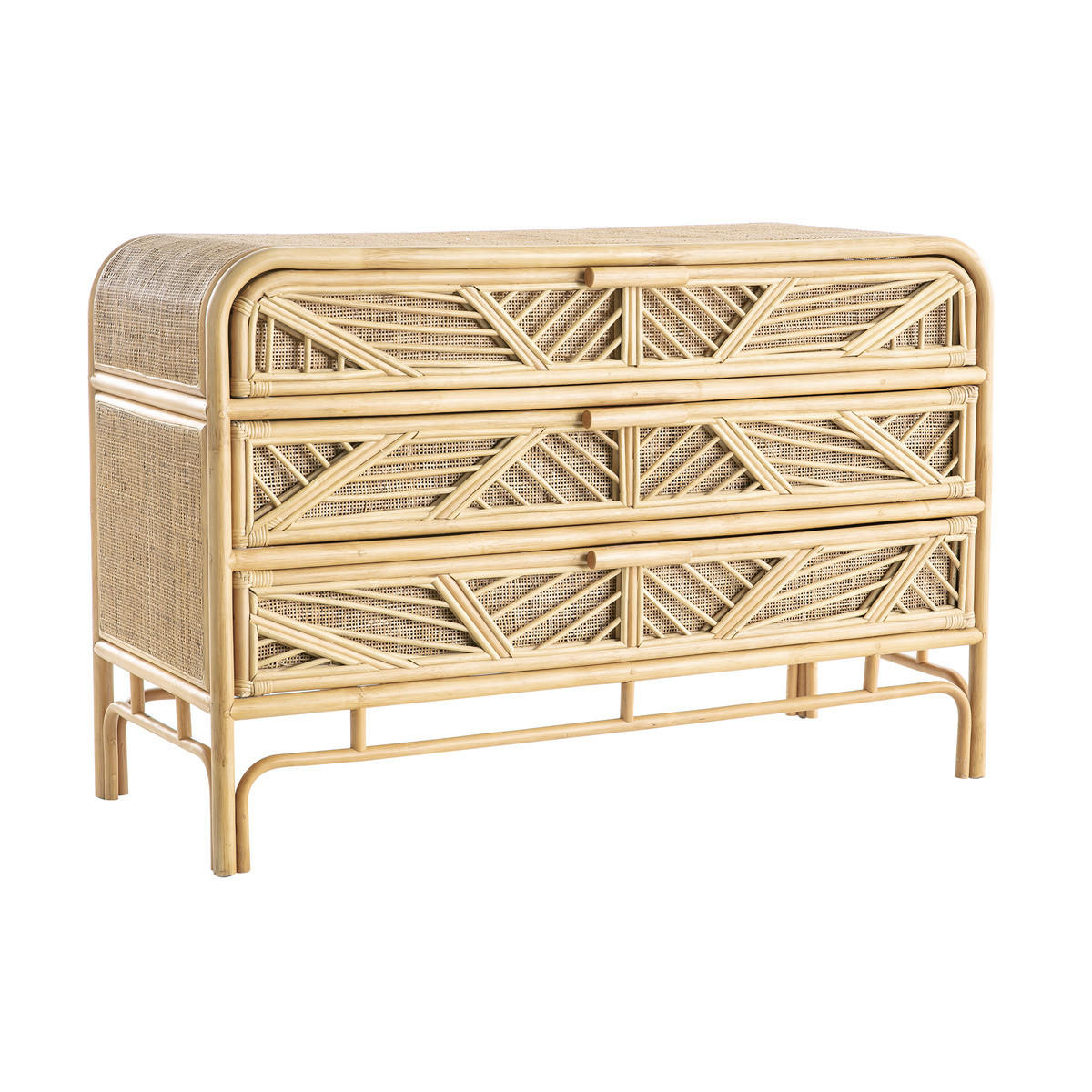 KOMMODE Rattan 3 Schubladen GALON - Eiche Bianco, Holz (50/80/120cm) - Miliboo