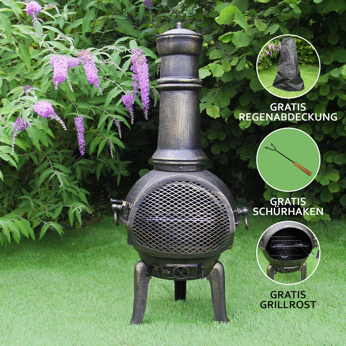 TERRASSENOFEN Gartenkamin Gusseisen - Schwarz, Metall (48/1/50cm) - Monstershop