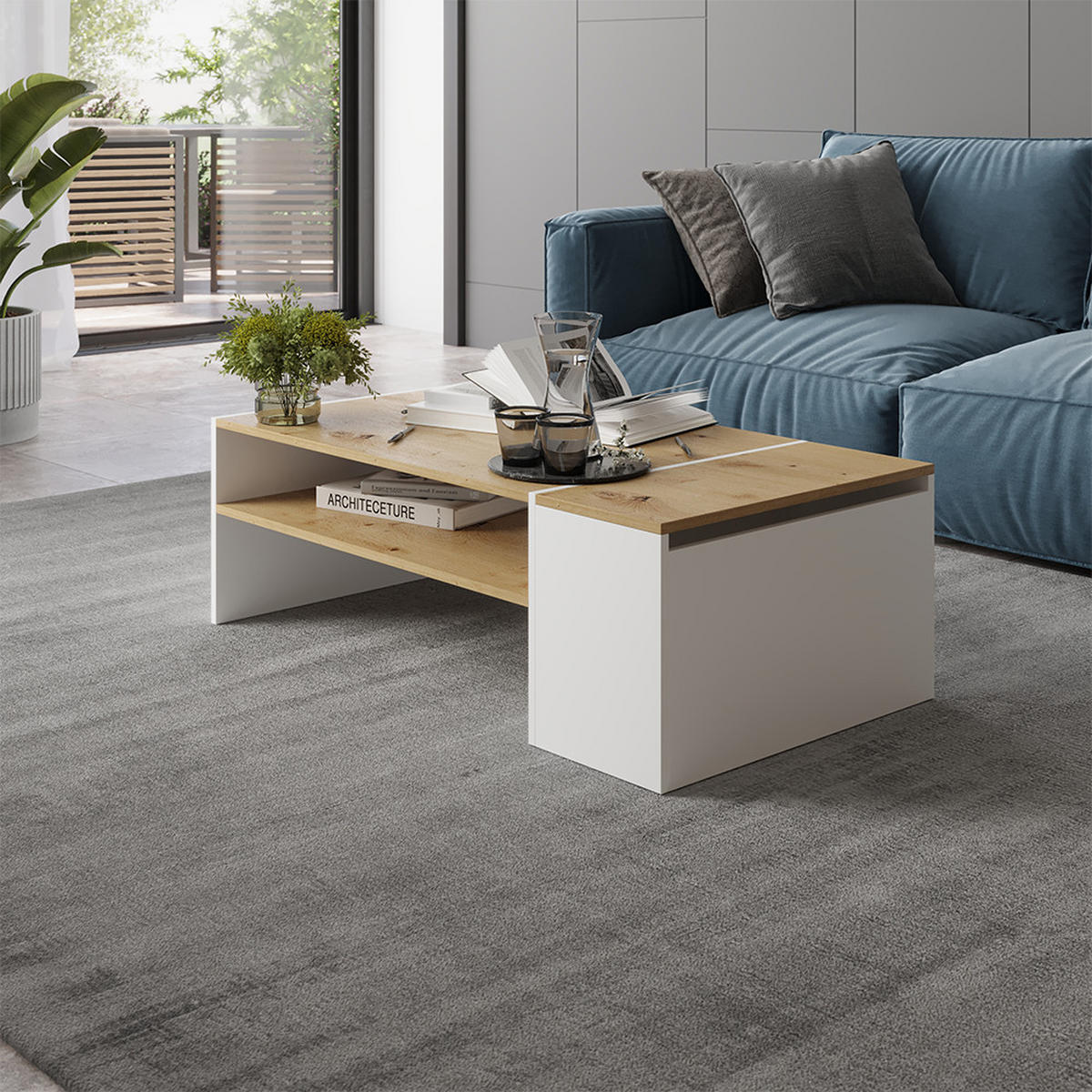 COUCHTISCH Rubby Artisan Eiche/Weiß 110 x 60 cm - Eiche Artisan/Weiß, Holzwerkstoff (60/110/36cm) - Vicco