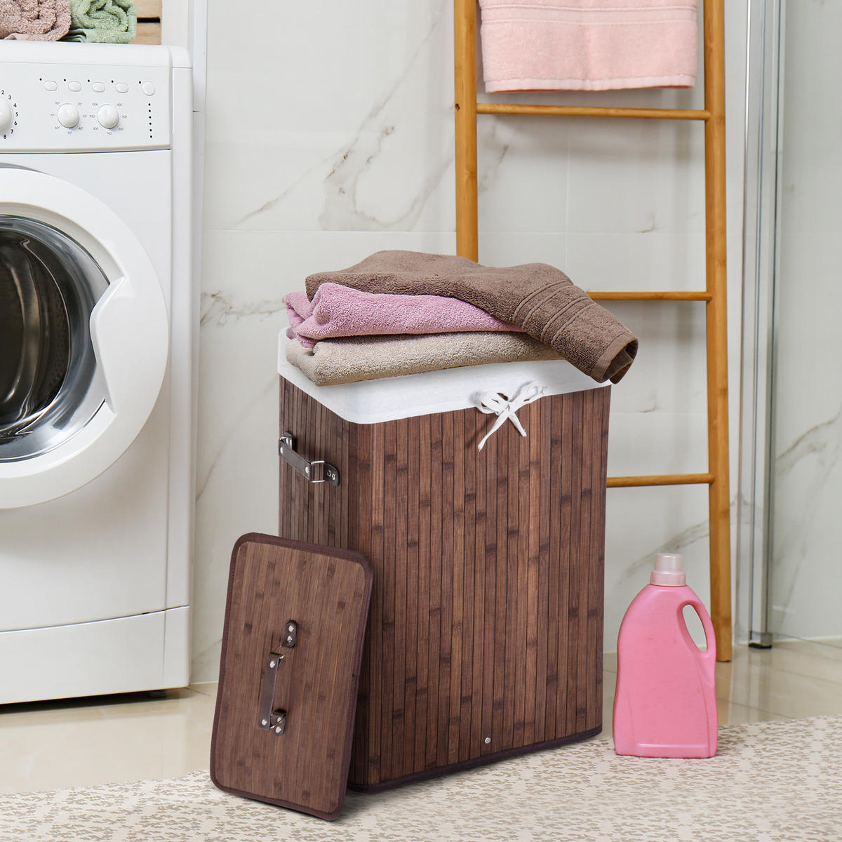 WÄSCHEKORB, Bambus, Dunkelbraun - Dunkelbraun, Naturmaterialien (30/60/40cm) - HOMCOM