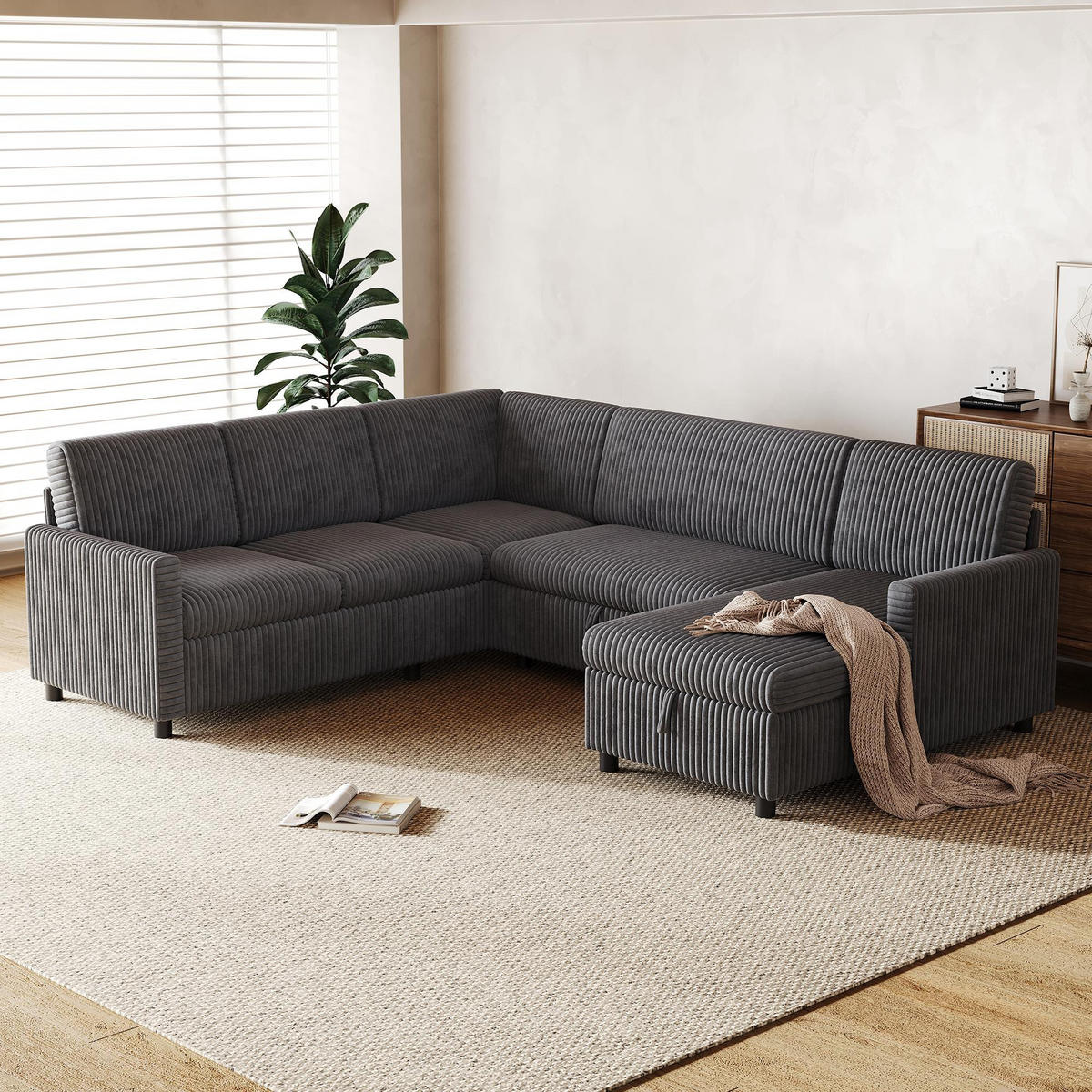 SOFA U Oblik na Razvlačenje Cord 220x274x85 cm Siva - siva, tekstil (274/85/220cm) - FLIEKS