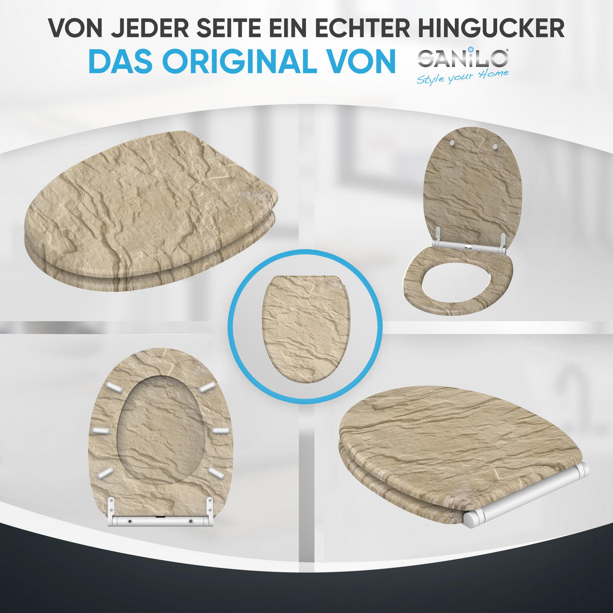 WC-SITZ mit Absenkautomatik & Top Fix Sand Stone - Braun, Holzwerkstoff (37.7/5.5/48cm) - Sanilo