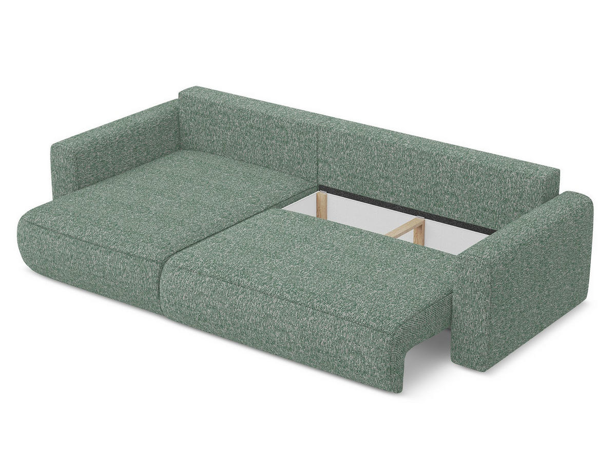 ECKSOFA mit Schlaffunktion Strukturstoff Stoff Grün - Schwarz/Hellgrün, Kunststoff/Textil (149/278cm) - Makamii