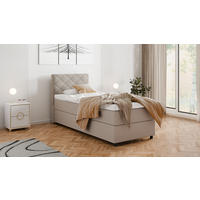 BOXBETT Diamaro 90x200 cm mit Bettkasten und Topper - Dunkelbeige - Beige, Holz (90/200cm) - Homesy
