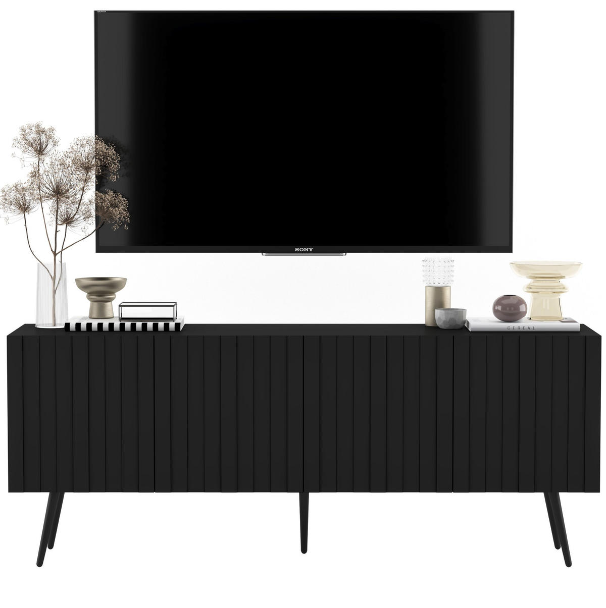 TV-SCHRANK Elpis Schwarz Matt mit goldenen Metallbeine Glamour 150 cm - Goldfarben/Schwarz, Holzwerkstoff/Metall (150/60.5/36.5cm) - Meble Lindner