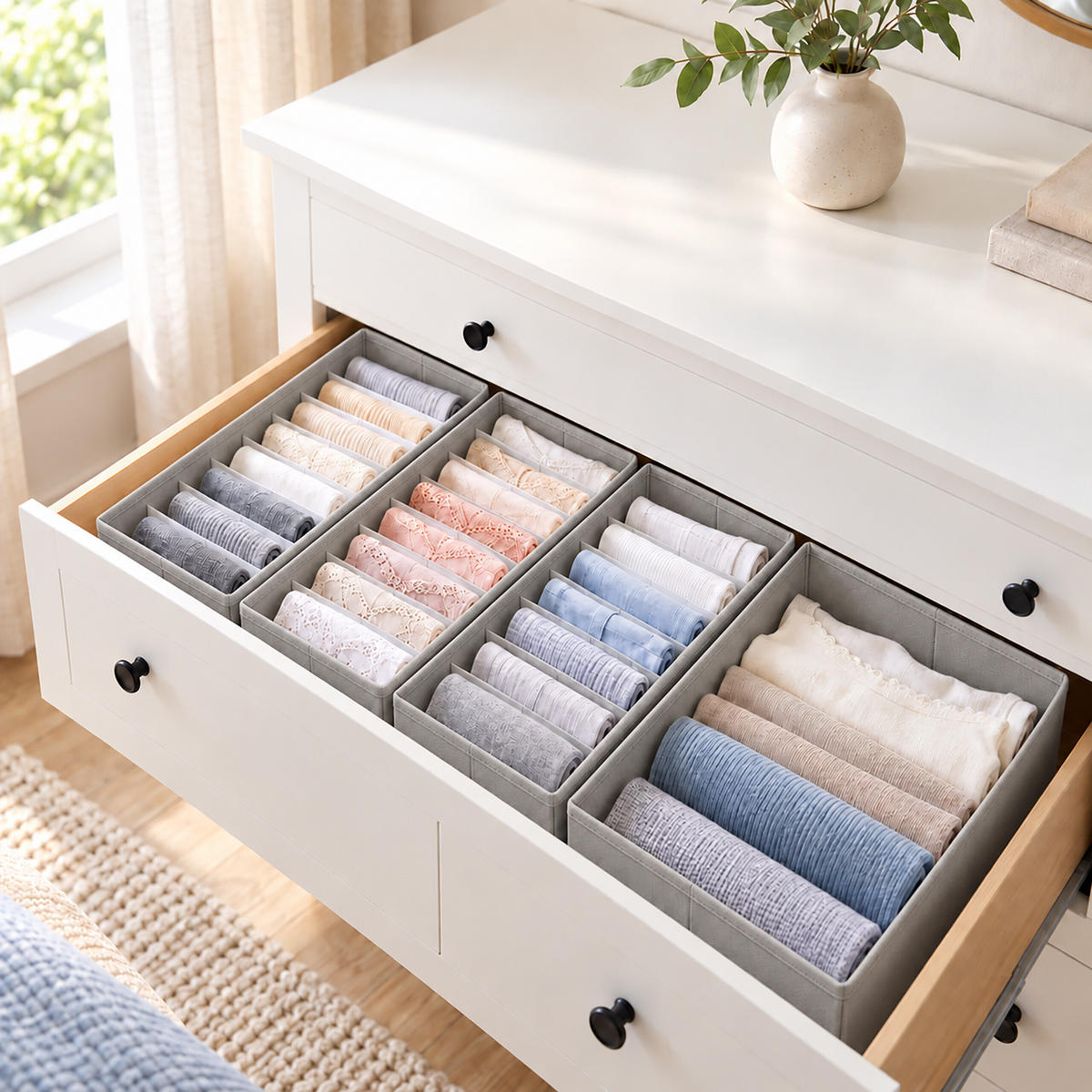 ORGANIZÉR Světle šedá 8dílná-sada - šedá, textil/papír (17/11/40cm) - Relaxdays