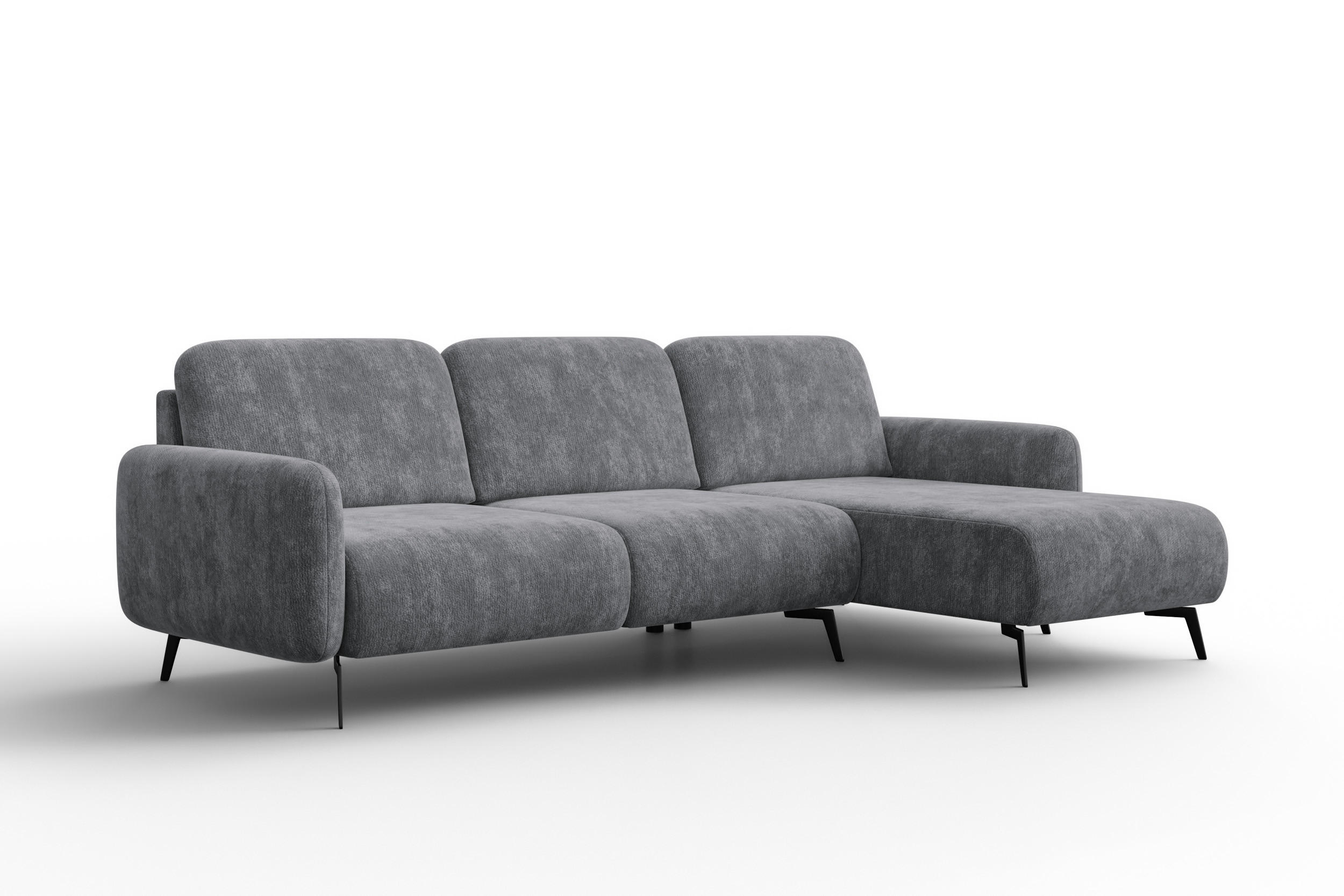 ECKSOFA FEBE 4-Sitzer RECHTS, grauer Chenille-Stoff - Schwarz/Grau, Holz/Textil (264/157cm) - Wozimo