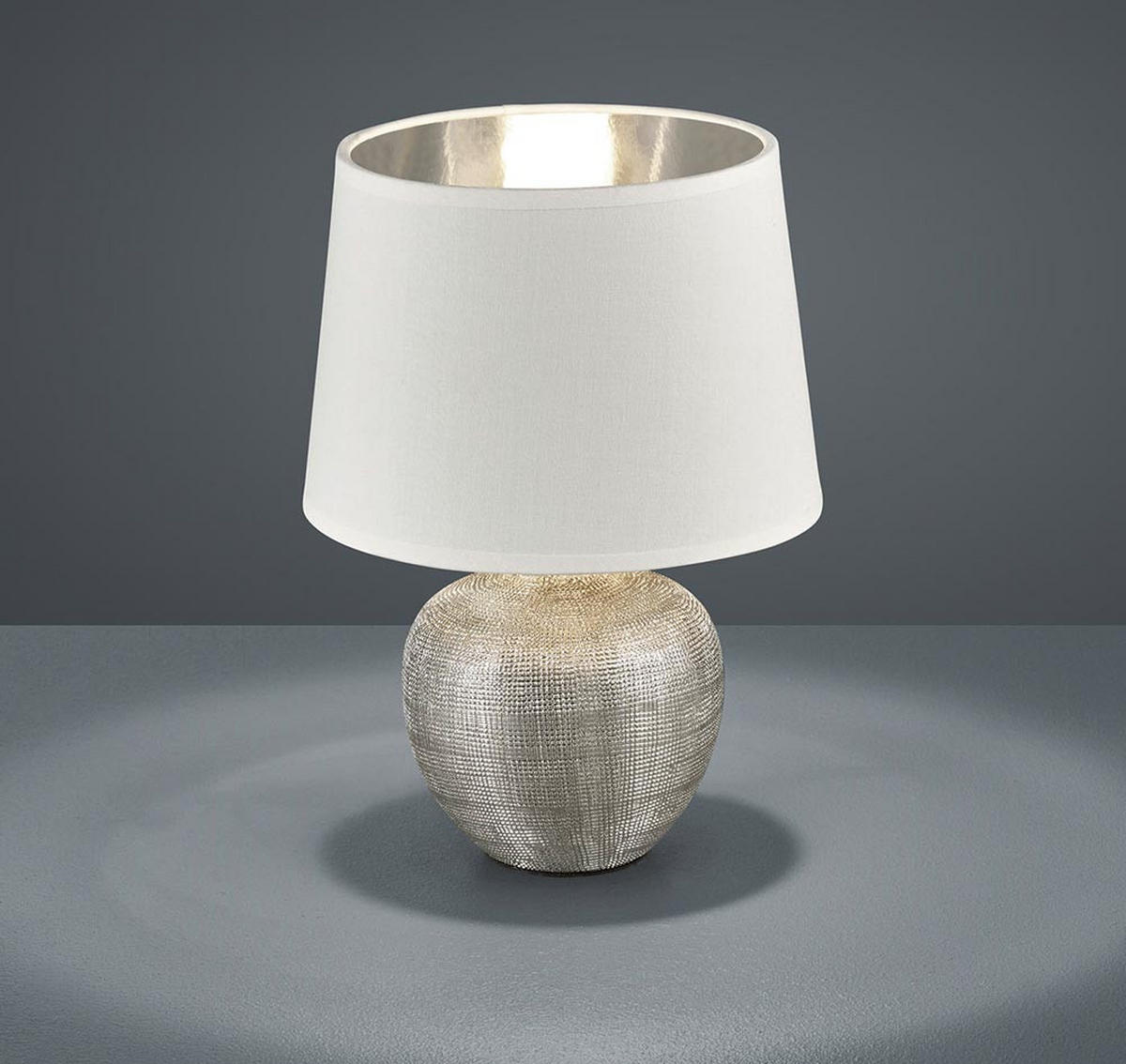 TISCHLEUCHTE LUXOR Keramik Silber Weiß - Silberfarben, Textil (18/18/26cm)