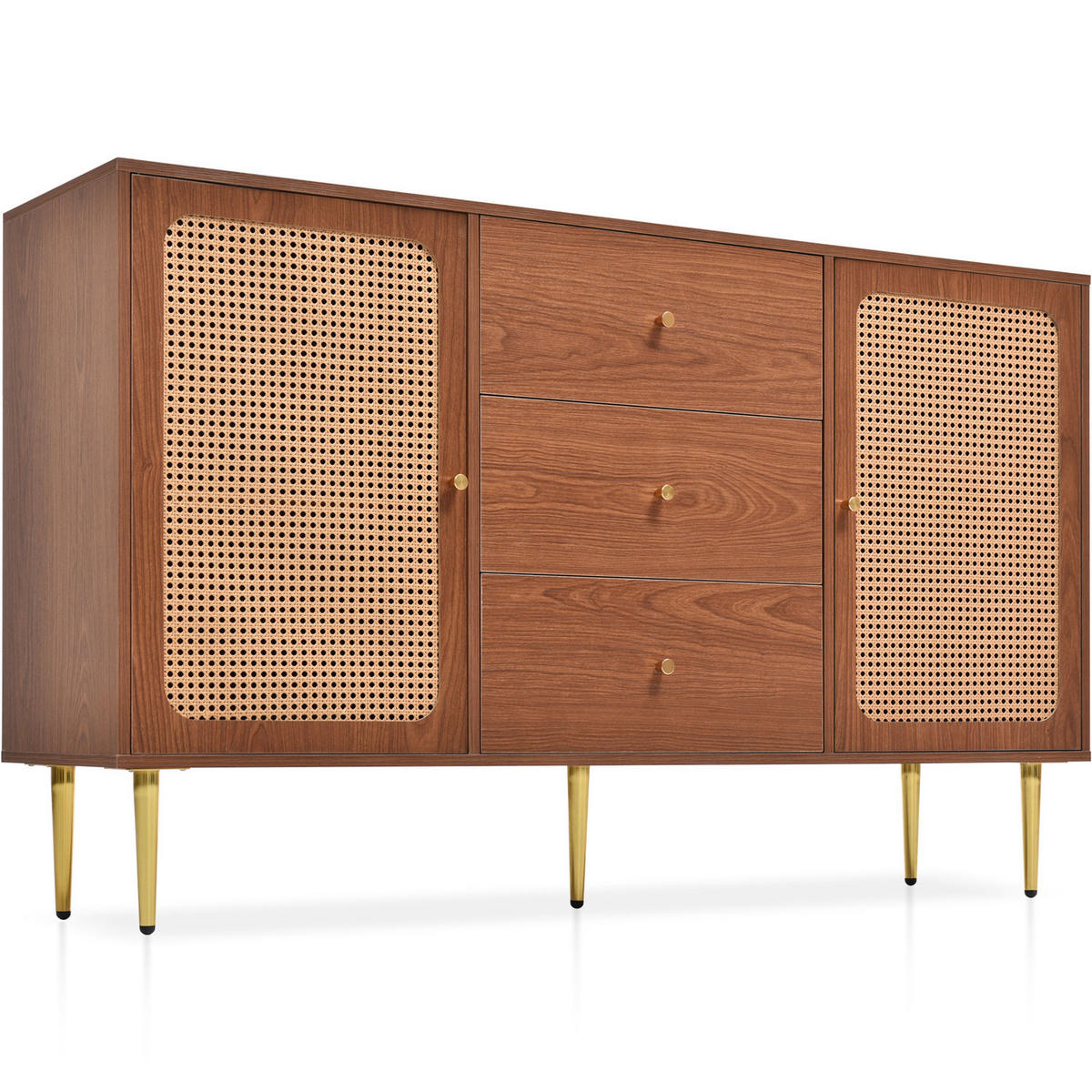 SIDEBOARD Nussbaum 150x90x40 cm Rattan mit Stauraum - Walnussfarben, Holz (150/90/40cm) - Kaket