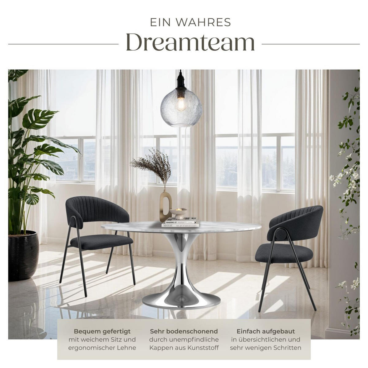 ARMLEHNSTUHL 2er Set Bedano 60 x 58 x 85 cm schwarz - Schwarz, Kunststoff (60/85/58cm) - tectake