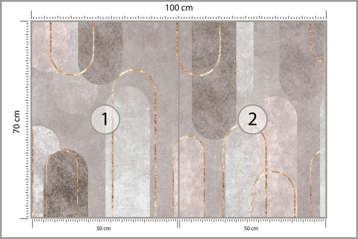 FOTOTAPETE für Wohnzimmer Geometrische Bögen Beige Beton 100x70 - Beige/Braun, Papier (100/70cm) - Muralo