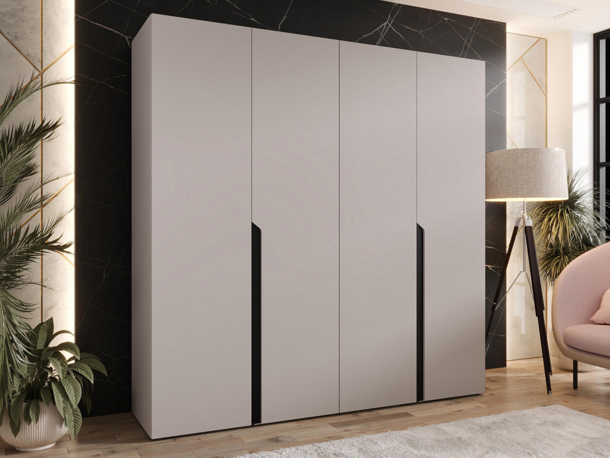 DREHTÜRENSCHRANK Mila I 200 - Kaschmir/Schwarz, Holzwerkstoff/Kunststoff (200/202/52cm) - MIRJAN24